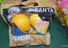 Holiday promotion from Limoneira. This Santa label carries 1 lbs. of Meyer lemons in a pouch bag.